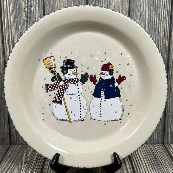 Snowman Casey Pottery Serving Plate Decor Made In USA Marshall Texas 10” Vintage - Picture 1 of 5